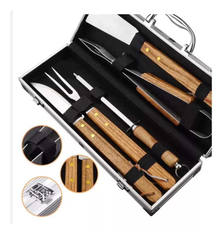 Kit Churrasco Chef's 5 Pcs Inox Com Maleta Alumínio Top