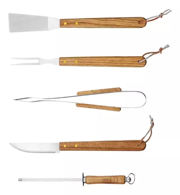 Kit Churrasco Chef's 5 Pcs Inox Com Maleta Alumínio Top