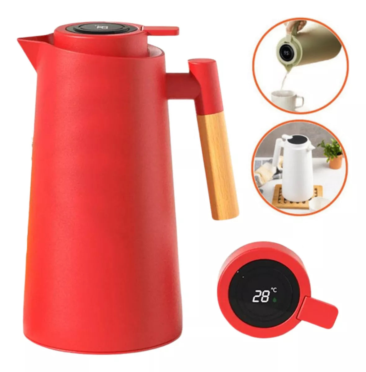 Garrafa Jarra Térmica Inox Termômetro Digital 1l C/ Display Cor Vermelho