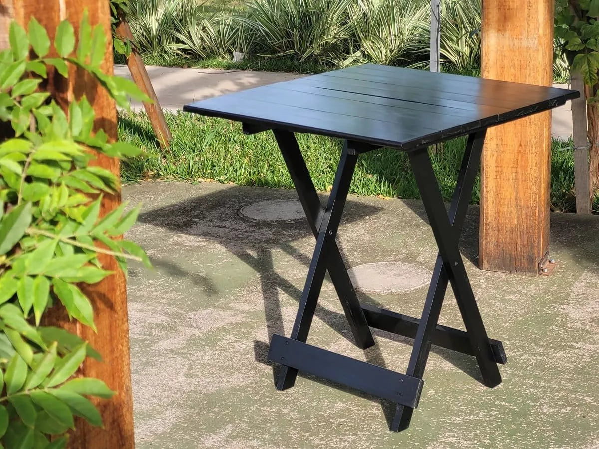 Conjunto Mesa Dobrável 70x70 Com 4 Cadeiras Madeira Maciça