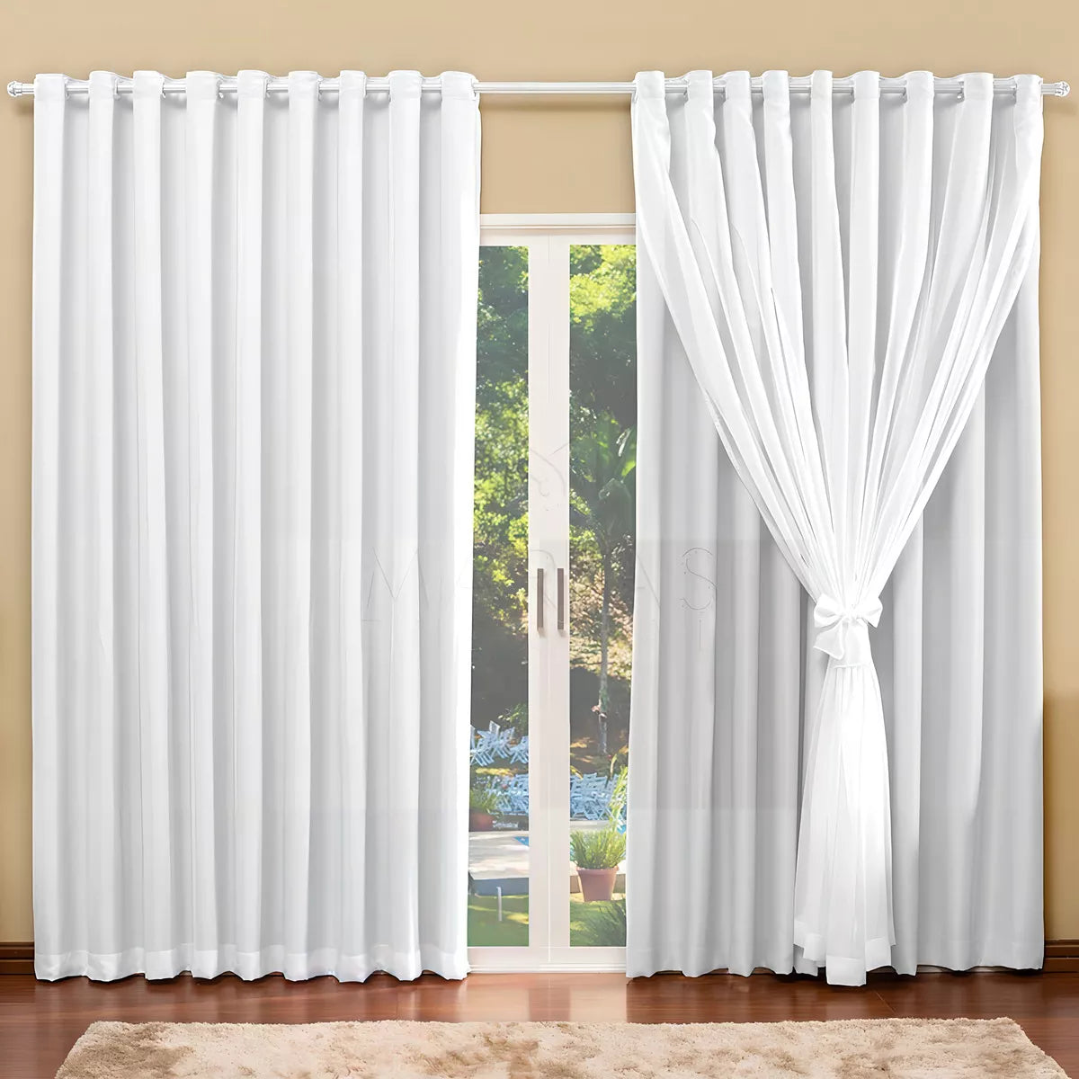 Cortina Blackout com voil para quarto e sala tamanho 4,00 x 2,70 na cor Branco Gelo