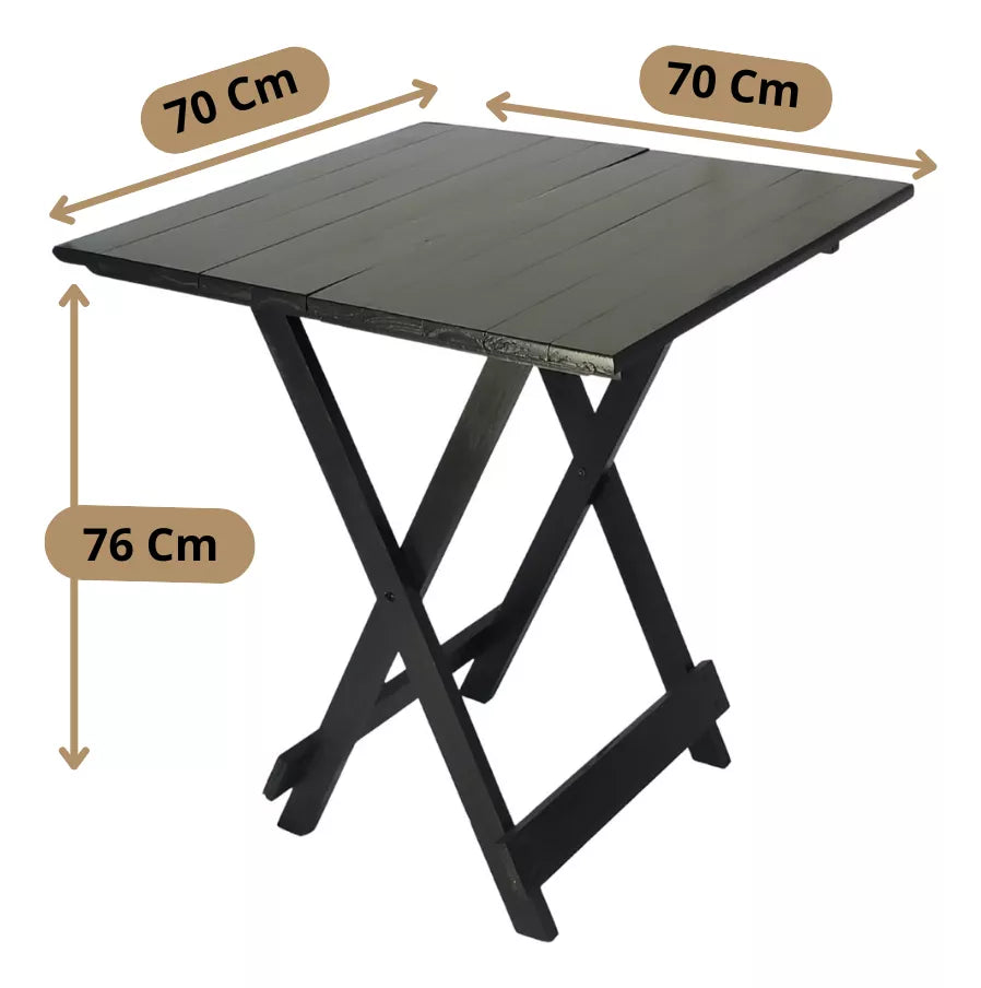Conjunto Mesa Dobrável 70x70 Com 4 Cadeiras Madeira Maciça