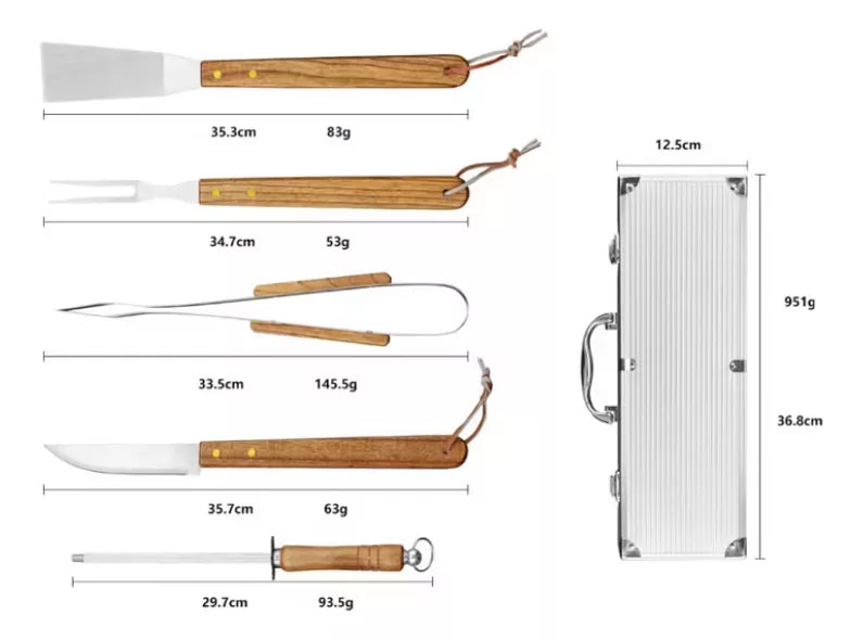 Kit Churrasco Chef's 5 Pcs Inox Com Maleta Alumínio Top