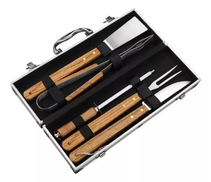 Kit Churrasco Chef's 5 Pcs Inox Com Maleta Alumínio Top