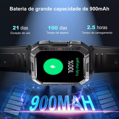 Blb Smart Watch Smart Watch W60 Lanterna Bluetooth militar masculina de 2,1 polegadas IP68 à prova d'água 900 mAh bateria preta