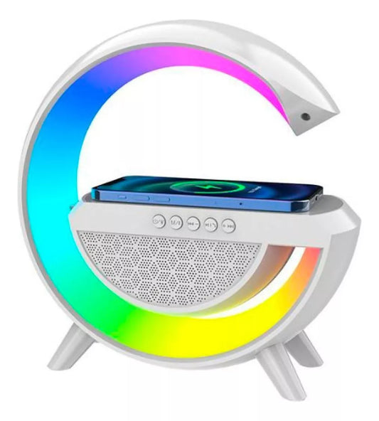 Luminária Caixa De Som Carregador Indução Google Rgb 15w