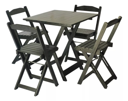 Conjunto Mesa Dobrável 70x70 Com 4 Cadeiras Madeira Maciça