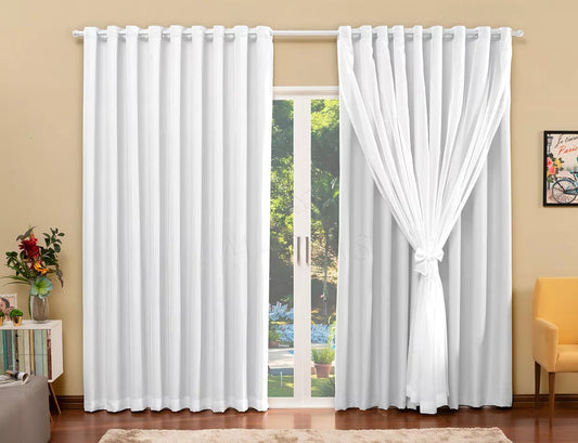Cortina Blackout com voil para quarto e sala tamanho 4,00 x 2,70 na cor Branco Gelo