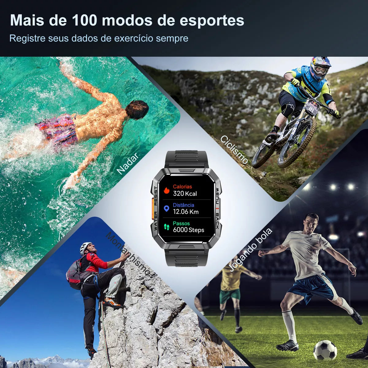 Blb Smart Watch Smart Watch W60 Lanterna Bluetooth militar masculina de 2,1 polegadas IP68 à prova d'água 900 mAh bateria preta