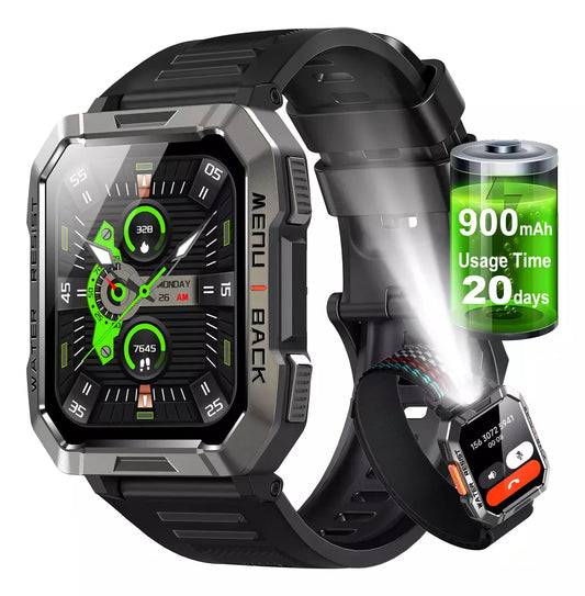 Blb Smart Watch Smart Watch W60 Lanterna Bluetooth militar masculina de 2,1 polegadas IP68 à prova d'água 900 mAh bateria preta
