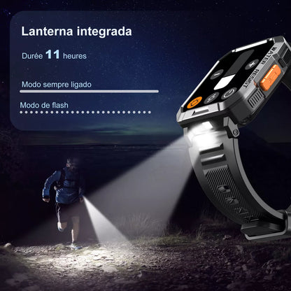 Blb Smart Watch Smart Watch W60 Lanterna Bluetooth militar masculina de 2,1 polegadas IP68 à prova d'água 900 mAh bateria preta